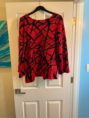 Abstract-Print Red & Black Knit Pullover Sweater Plus Size 1X